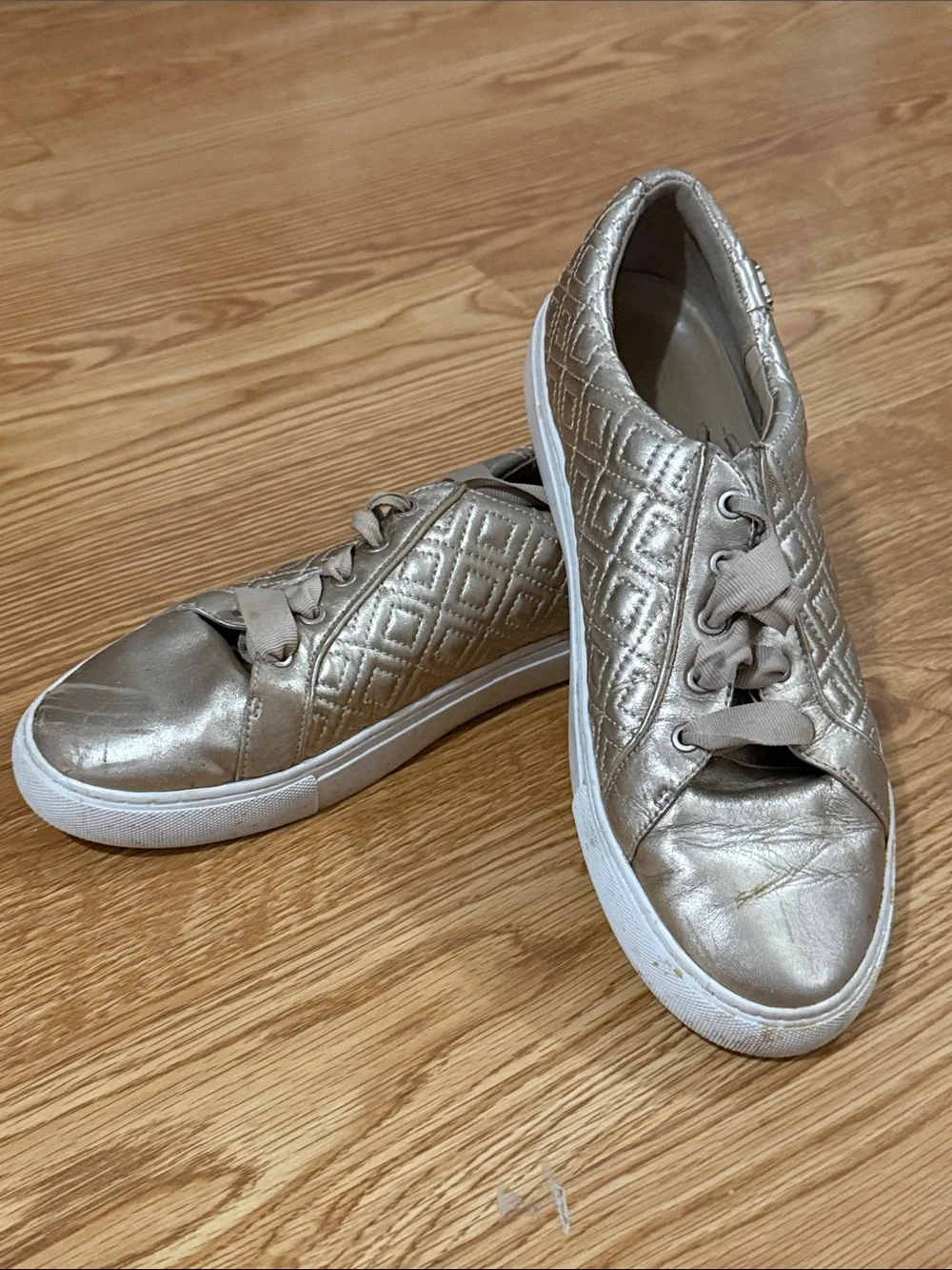 Tory Burch Quilted Metallic Gold Low-Top Sneakers